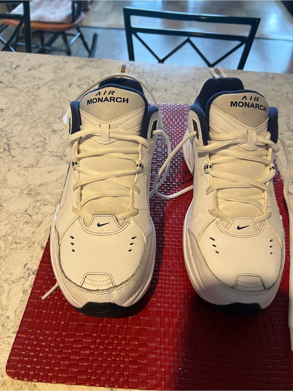 Nike Air Monarch Men’s White with Navy Athletic Sneakers